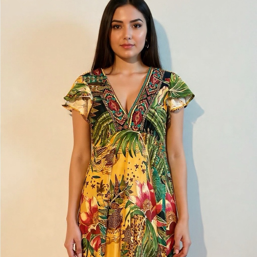 FARM Rio yellow and green Tropical Dress